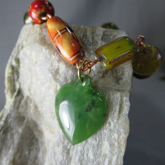 Beaded Copper Charm Bracelet Nephrite Jade Heart - Picture 7 of 8